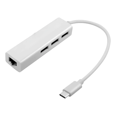 Conversor USB Tipo-C Macho para RJ45 Femea 3x USB 3.O 15cm Branco Storm #ADAP0055