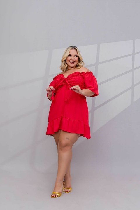 VESTIDO VERMELHO CURTO DE MANGUINHA