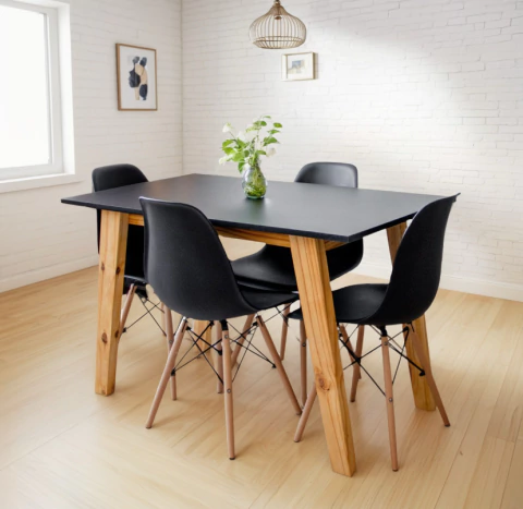 MESA 1.20 CON 4 SILLAS EAMES NEGRAS - comprar online
