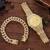 Conjunto de relógio punk com pulseira cravejada na internet