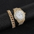 Conjunto de relógio punk com pulseira cravejada