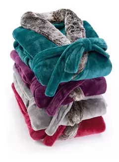 Bata de flannel fleece kimono Petroleo Talle M