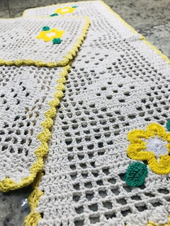 Jogo de Passadeira Crochê 3 Peças Amarelo
