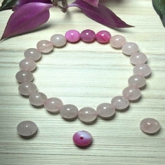 Pulseira de Quartzo Rosa e Detalhe em Pedras Cor de Rosa - Pedras Naturais