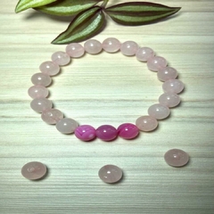 Pulseira de Quartzo Rosa e Detalhe em Pedras Cor de Rosa - Pedras Naturais - comprar online