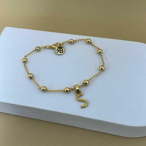 Pulseira de Corrente de Bolinha com Inicial de A-Z