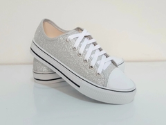 Tênis Casual Feminino com Glitter Prata - Ninnaflor