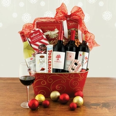CAJA O CESTA DE VINOS Y CHOCOLATES