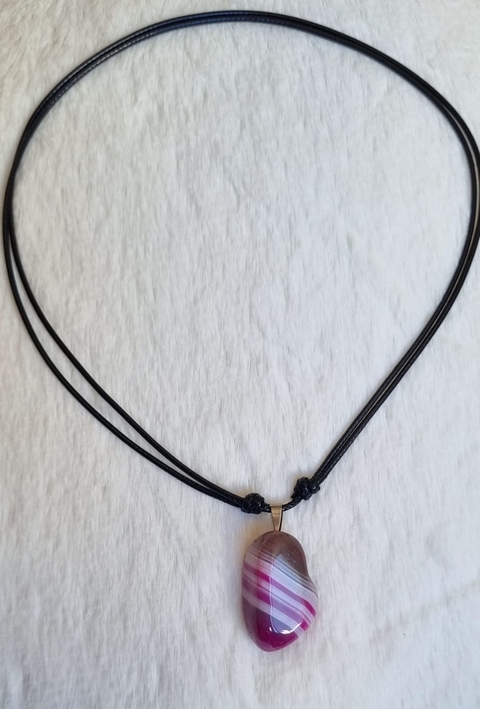 Pedra Ágata rosa colar ajustável