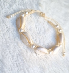 Pulseira/Tornozeleira ajustável búzios com pérolas. - comprar online