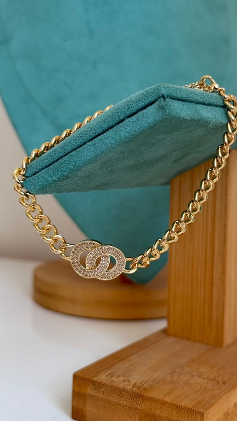 Pulseira Círculo Duplo Cravejado Dourada