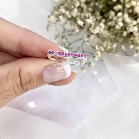 Anel Quadrado Cravejado - Pink