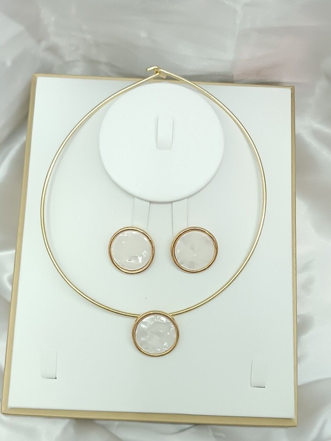 Colar e Brinco Aro Madre Pérola Dourado
