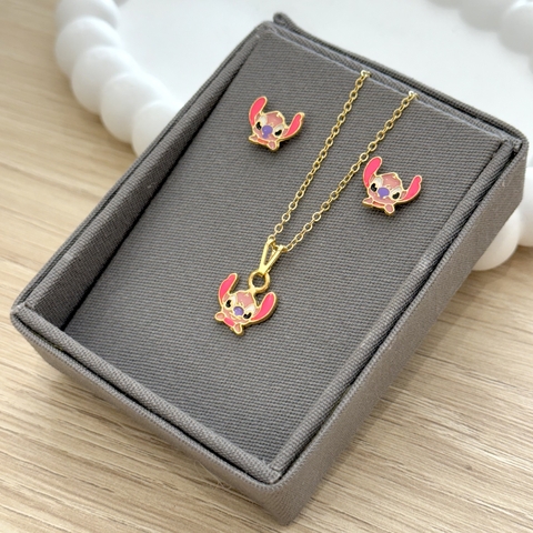 Conjunto Colar + Brinco Stitch Angel Dourado - comprar online