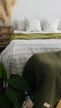 Cubrecama natural rayas verde. - comprar online