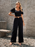 Conjunto Feminino Blusa Cropped Manga Bufante Com Calça Alfaiataria na internet