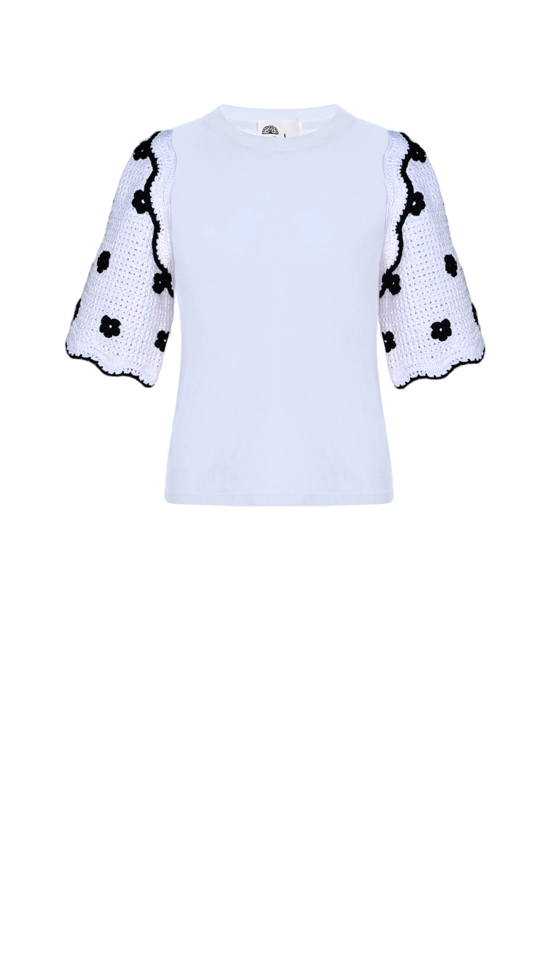 T-shirt Nonna Catarina Branca com Mangas Branco e Preto