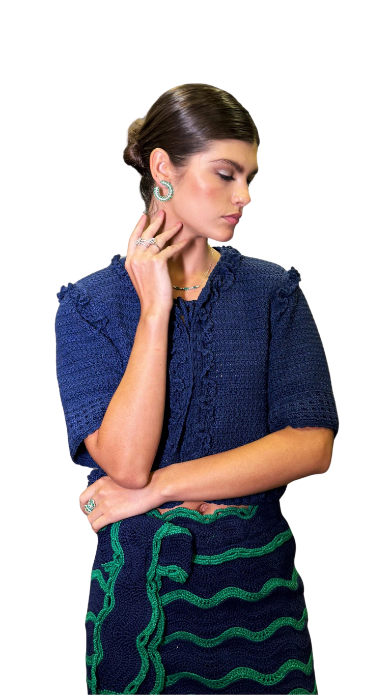 Casaqueto Nonna Eugênia - Azul Marinho - Sob Encomenda