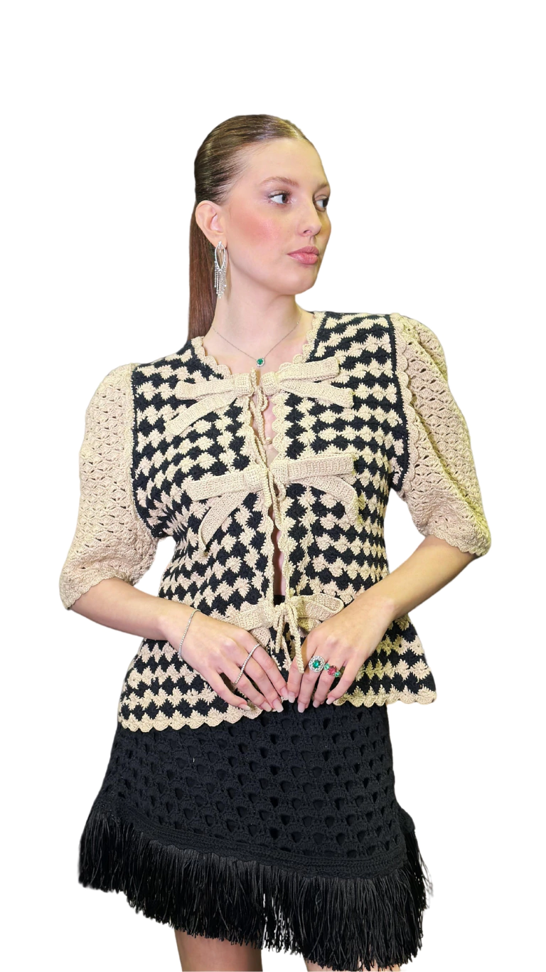 Top/Casaqueto Nonna Luzia - Preto e Bege