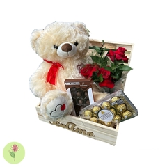 Urso Grande com Chocolates e Rosas Colombianas
