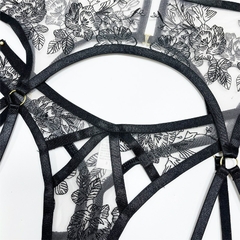 Imagem do Langerie erótica conjunto mulher 3 peças sensual bordado transparente