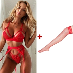 Conjunto de 4 peças de roupa íntima feminina + meias + fio dental plus size na internet