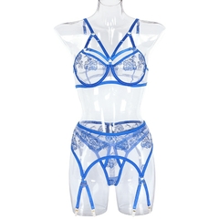 Langerie erótica conjunto mulher 3 peças sensual bordado transparente na internet