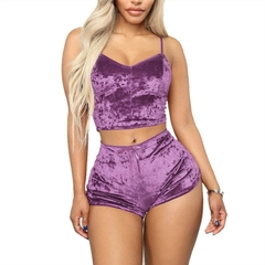 Conjunto de pijama feminino estampado de seda com decote em V na internet
