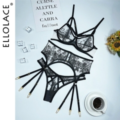 Imagem do Langerie erótica conjunto mulher 3 peças sensual bordado transparente