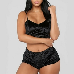 Conjunto de pijama feminino estampado de seda com decote em V - loja online