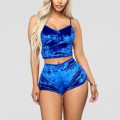 Conjunto de pijama feminino estampado de seda com decote em V - loja online
