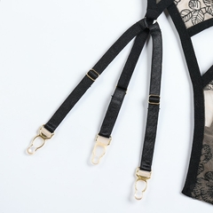 Langerie erótica conjunto mulher 3 peças sensual bordado transparente - comprar online