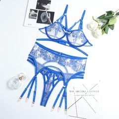 Langerie erótica conjunto mulher 3 peças sensual bordado transparente - loja online