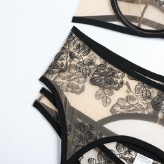 Langerie erótica conjunto mulher 3 peças sensual bordado transparente - Mendes Imports
