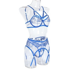 Langerie erótica conjunto mulher 3 peças sensual bordado transparente