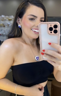 CONJUNTO CORAÇÃO ESMALTADO LILÁS
