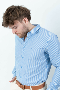 Camisa Brisbane Rayas Celeste Fuerte - comprar online