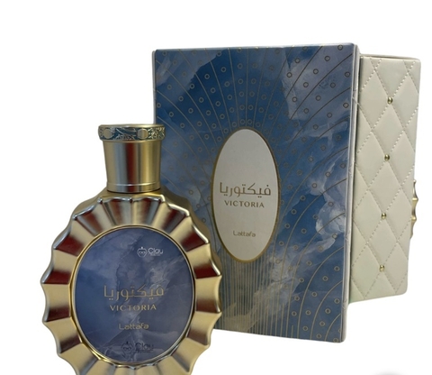 Perfume Victoria Eau de Parfum da Lattafa em frasco elegante com embalagem decorativa.