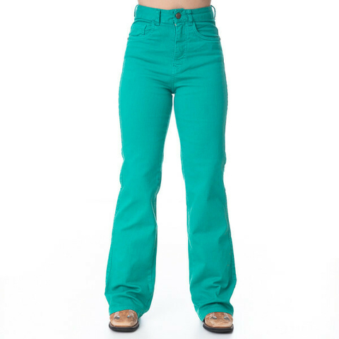 CALÇA JEANS FEMININA - WIDE LEG SHADE - PDF031 - VERDE AGUA
