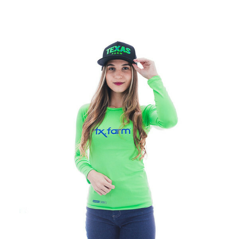 CAMISETA UV50+ TÉRMICA FEMININA TEXAS FARM - UVF001 - VERDE NEON/ MARINHO