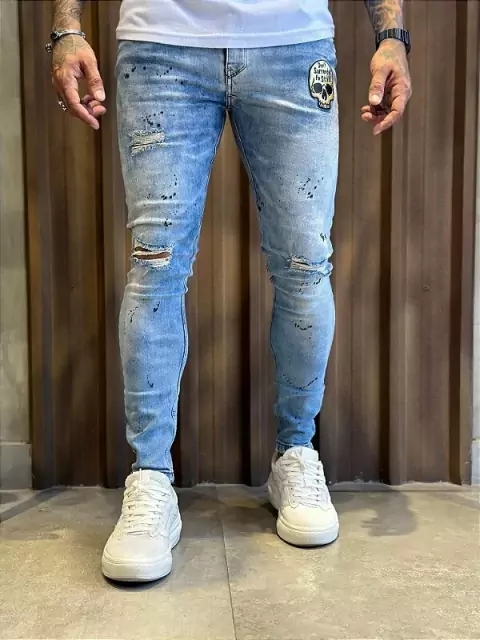 Calça Jeans Masculina Super Skinny CAVEIRA DOURADA