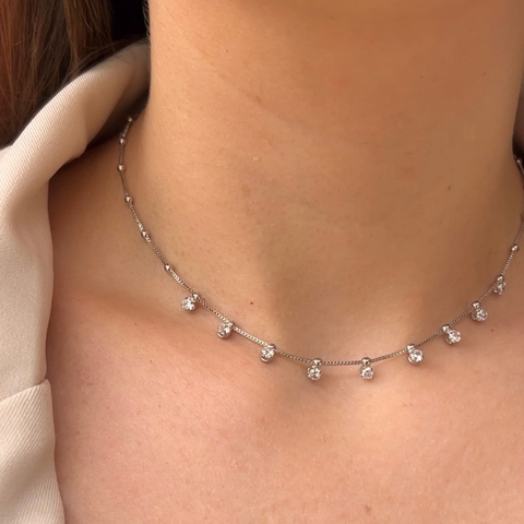 Choker com Bolinhas e Zirconia - Banho de Ródio - comprar online