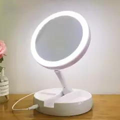 Espelho Com Luz Led Duplo Dobrável Zoom 10x Maquiagem Usb/aa - comprar online