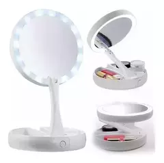 Espelho Com Luz Led Duplo Dobrável Zoom 10x Maquiagem Usb/aa