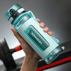 Imagem do Uzspace esportes garrafa de água ginásio á prova de vazamento-drop-prova-shaker portátil chaleira de viagem ao ar livre bebida de plástico garrafa bpa