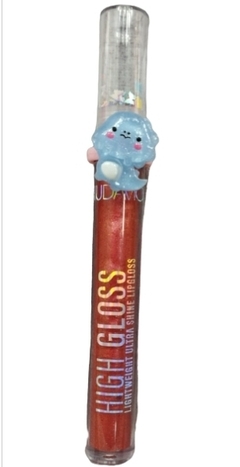gloss huda vioji com gliter borboleta e anel tema dinossauro
