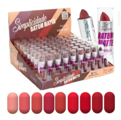 Batom Bastão Matte Simplicidade Febella 9 Cores Display c'72uni - Central Das Makes, Sex Shop e Acessórios