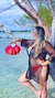 Bolsa de mão de crochê para a praia rosa e laranja