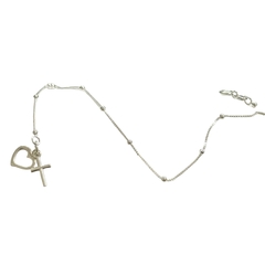 Pulseira Bolinha Pingentes Coração e Cruz