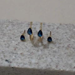 Brinco Duetos Pedra Gota Azul